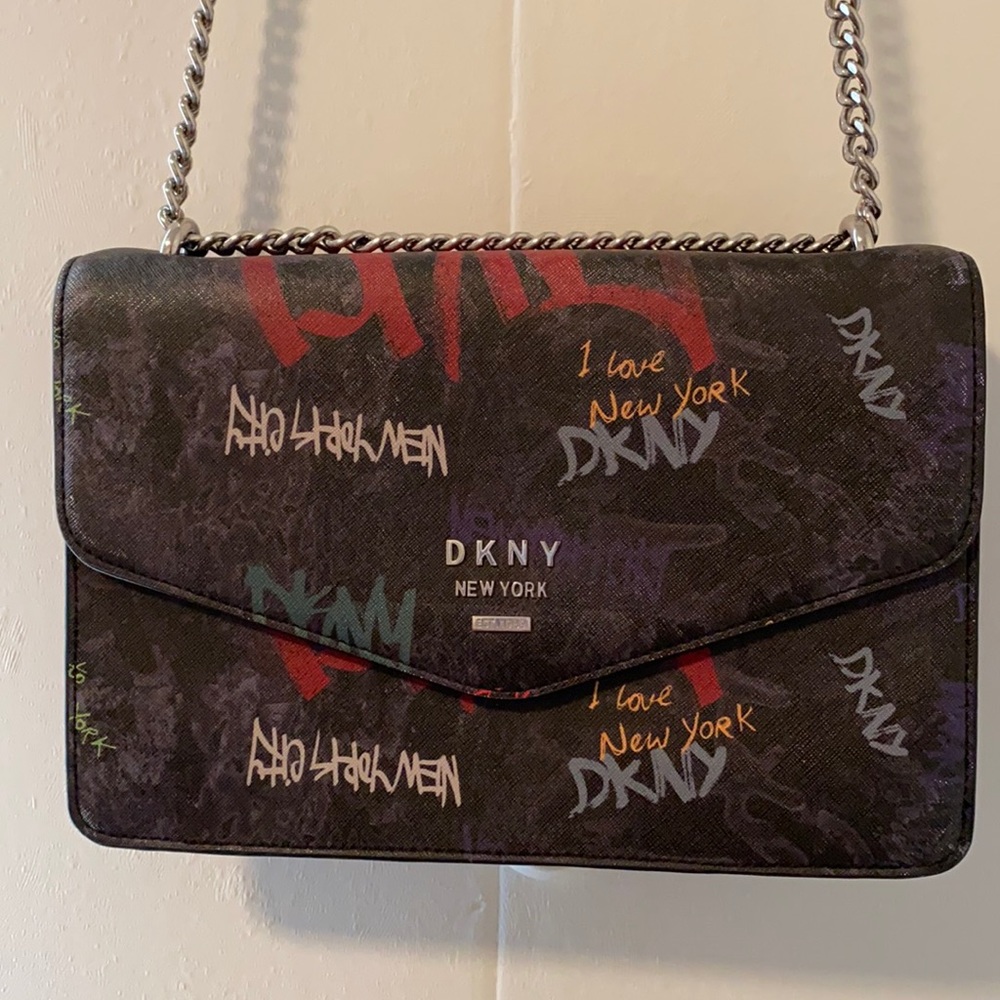 DKNY chain graffiti purse